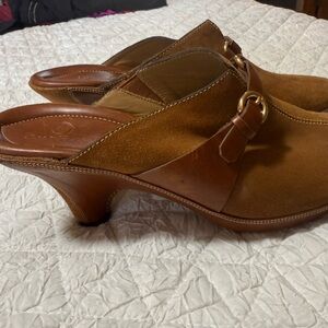 Cole Haan Tan Leather Mules with Gold Buckle